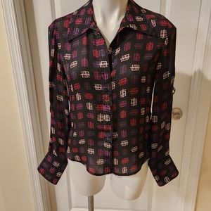 Esther Chen luxury silk blouse size 8, black and red, pink.